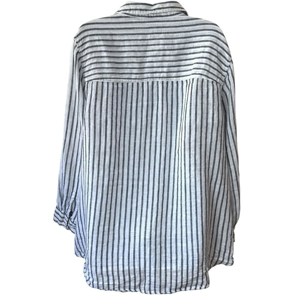 Sigrid Olsen 100% Linen Striped Button Down Blouse Coastal Lagenlook Travel 2X - Picture 6 of 12